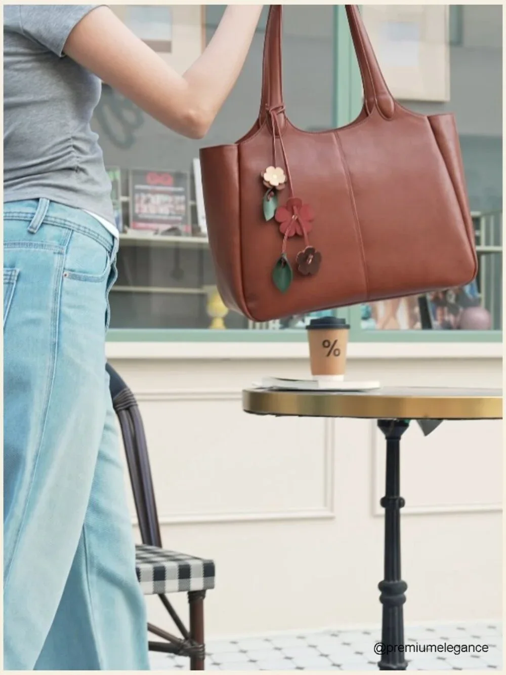 Vegan Leather Tote Bag with 40oz Cup Holder - Medium 22L